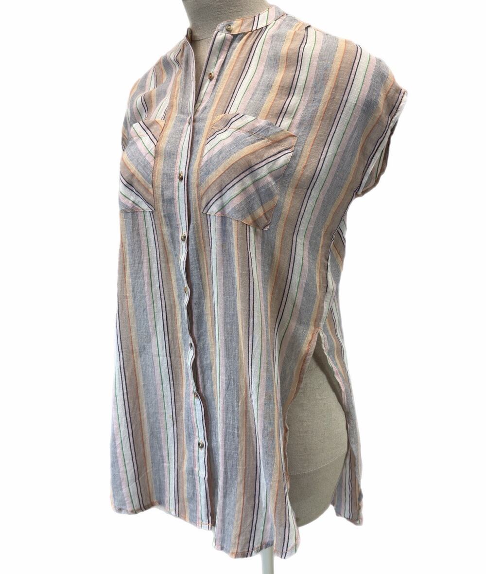 Holding Horses Striped 100% Cotton Sleeveless Button Up Tunic Top Boho Medium